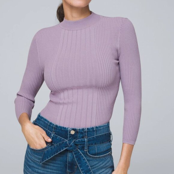 WHBM Lavender Ribbed 3/4 Sleeve Sweater Shirt - Picture 10 of 10